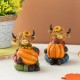 Glitzhome 4.25"H S/2 Fall Resin Highland Cow Table Decor