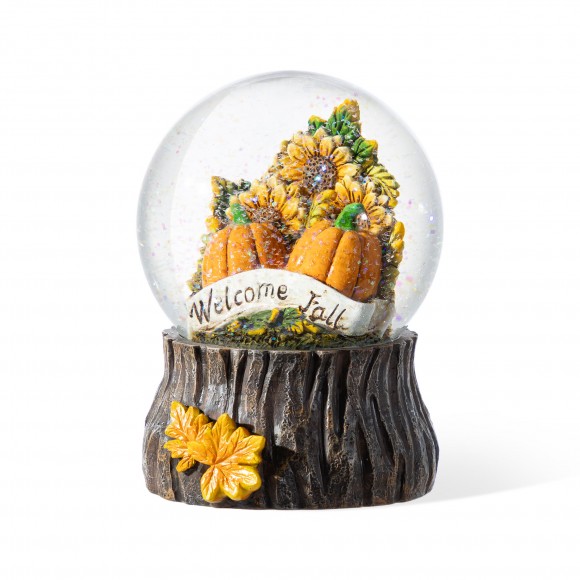Glitzhome 100mm 5.75''H Fall Sunflower and Pumpkin Resin Waterglobe