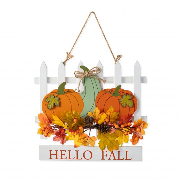 Glitzhome 14"L Fall Wooden Patch with Floral Door Hanger