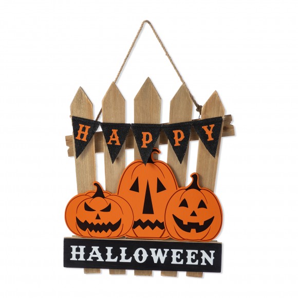 Glitzhome 14"H Halloween Wood Jack O Lantern Door Hanger