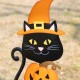 Glitzhome 36"H Halloween Metal Black Cat with Spring Head and Stacked Pumpkin Yard Stake(KD)