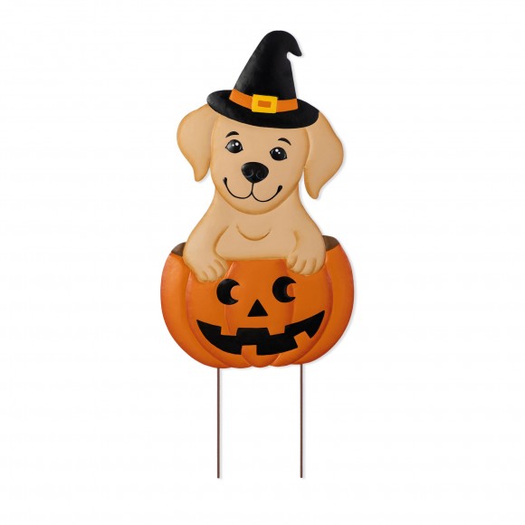 Glitzhome 32"H Halloween Metal Labrador in Pumpkin Yard Stake(KD)