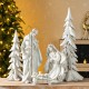 Glitzhome S/5 White/Gold Resin Holy Family with  Christmas Trees