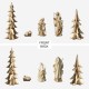 Glitzhome S/5 Gold Resin Holy Family with Christmas Trees