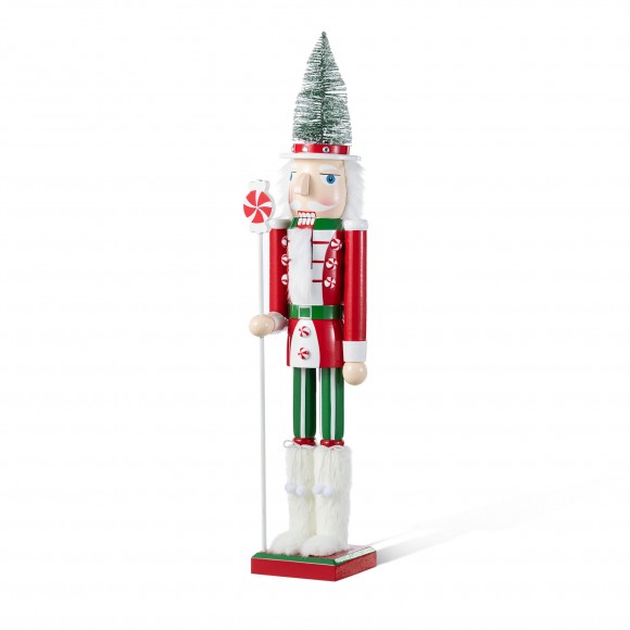 Glitzhome 26"H Wooden Christmas Green Brush Tree Nutcracker