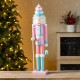 Glitzhome 24"H Wooden Christmas Pink Cake Nutcracker