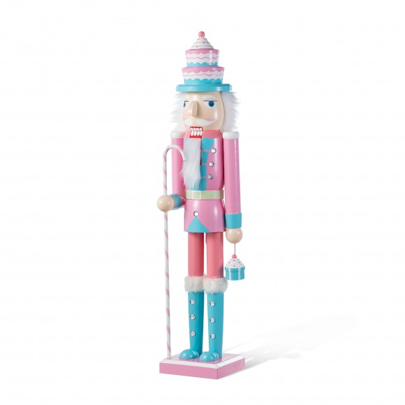 Glitzhome 24"H Wooden Christmas Pink Cake Nutcracker