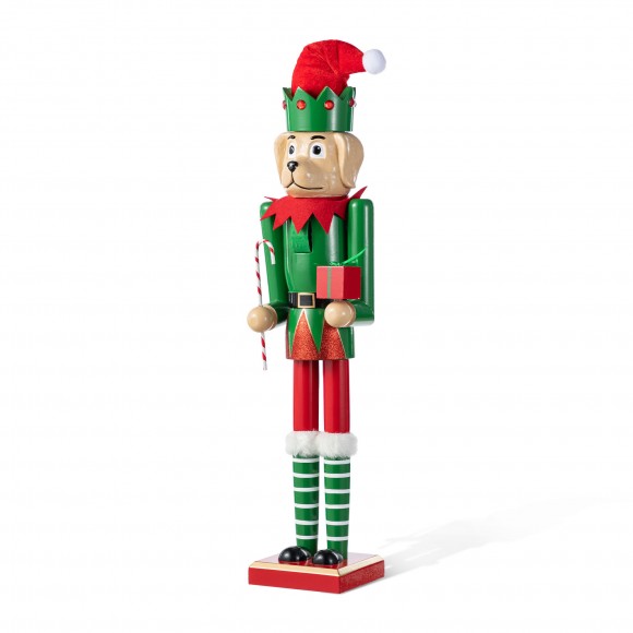 Glitzhome 23.5"H Wooden Christmas Elf Dog Nutcracker