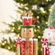 Glitzhome Set of 3 Wooden Christmas Novelty Pink Cake & Gingerbread Man & Elf Dog Nutcracker