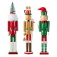 Glitzhome Set of 3 Wooden Christmas Novelty Pink Cake & Gingerbread Man & Elf Dog Nutcracker