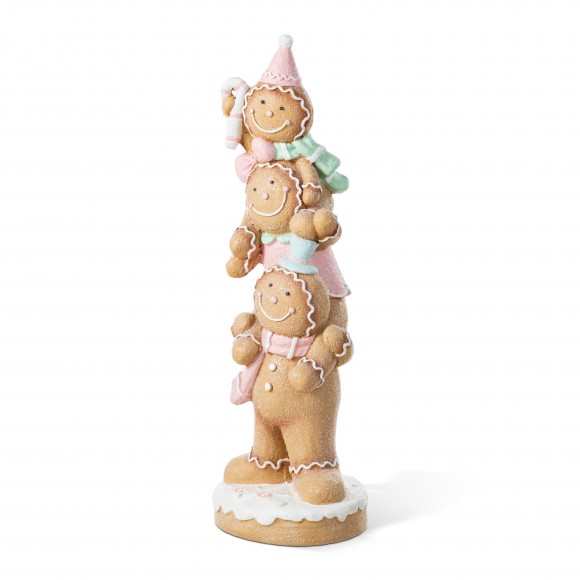 Glitzhome 29.25"H Christmas Macaron Pink Resin Stacked Gingerbread Man Porch Decor