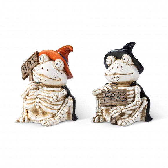 Glitzhome S/2 7''H Halloween Resin Skeleton Frogs Table Decor