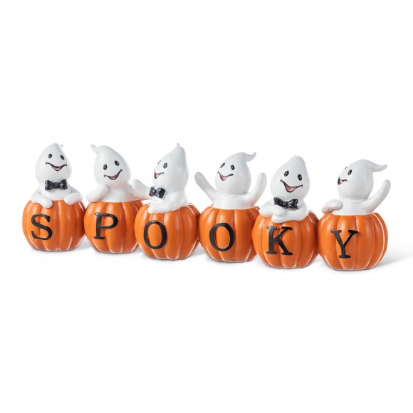 Glitzhome 15.50''L Halloween Polyresin SPOOKY  Ghost Pumpkin Table Decor