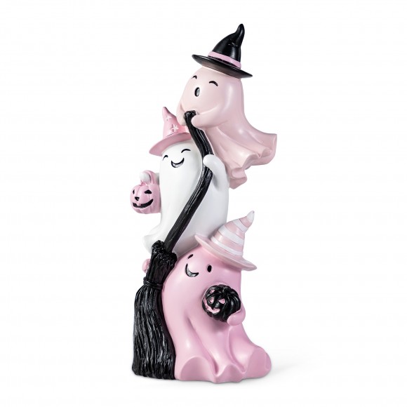Glitzhome 13.00''H Halloween Polyresin Stacked Pink Ghost Table Decor