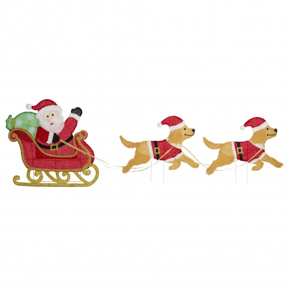 Glitzhome 90.5"L Christmas 2D Fabric Dog with Santa Sleigh Lighted Outdoor Decor with 220 Warm White LED Lights