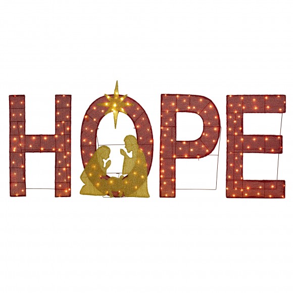 Glitzhome S/4 Lighted Christmas  2D Fabric Nativity HOPE Outdoor Decor with 240 Warm White Lights