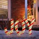 Glitzhome S/3 Lighted Christmas 2.5D Fabric Peppermint JOY Outdoor Décor with 160 Warm White LED Lights (KD)