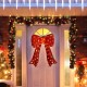 Glitzhome 35.75"H Lighted Christmas 3D Fabric Bow with Colorful Bulbs Outdoor Decor with 95 Warm White LED Lights