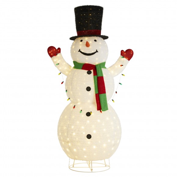 Glitzhome 94.5"H Lighted Christmas 3D Foldable Fabric Snowman Outdoor Décor with Colorful Bulbs and 430 Warm White LED Lights