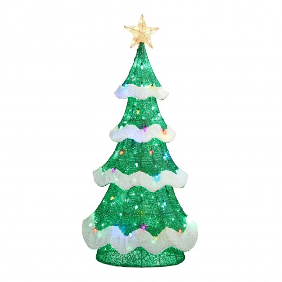 Glitzhome 74.50"H Lighted 3D Mesh Christmas Tree with Colorful Bulbs and 261 Green LED Lights (KD)