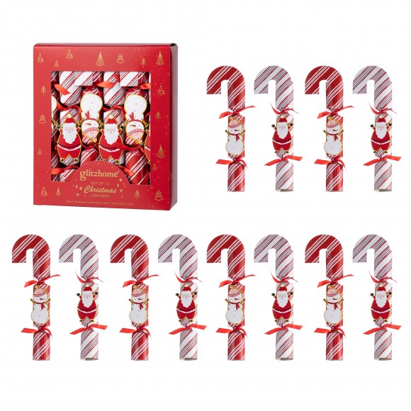 Glitzhome 12PK 1.25''D X 10.00''H Christmas Candy Cane Party Cracker with Gift Contents