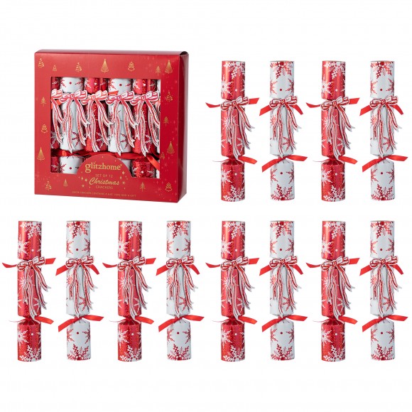 Glitzhome 12PK 1.25''D X 10.00''H Christmas Snowflake with Bow Party Cracker with Gift Contents