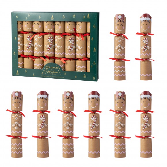 Glitzhome 8PK 2.00''D X 12.00''H Christmas Gingerbread Man Party Cracker with Gift Contents