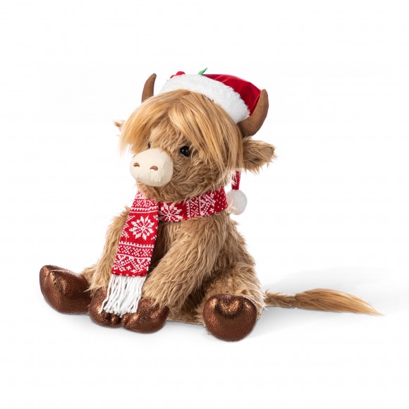 Glitzhome 15.25"L Christmas Fabric Highland Cow