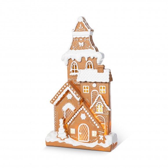 Glitzhome 17.75"H Christmas Lighted Resin Gingerbread House Table Decor