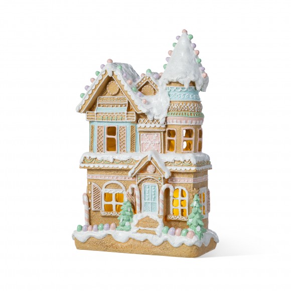 Glitzhome 11.75"H Christmas Macaron Resin Village Table Decor