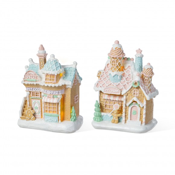 Glitzhome S/2 7"H Christmas Macaron Resin Village Table Decor