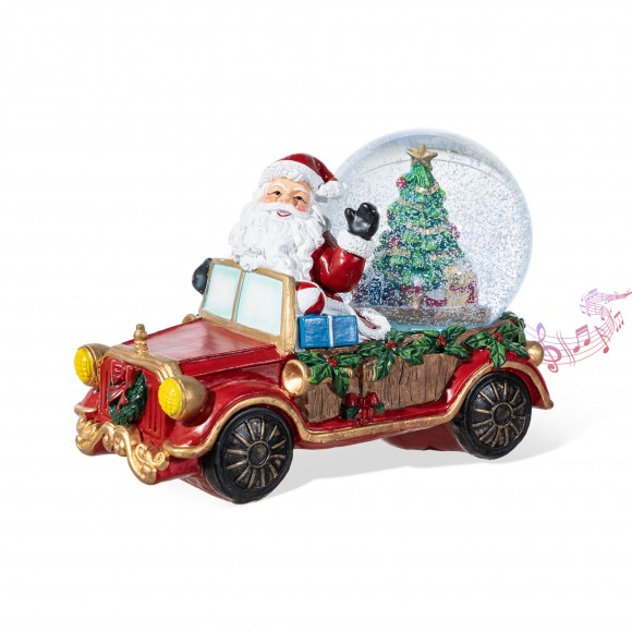 Glitzhome 100mm Christmas Resin Lighted Musical  Snowflakes Santa Car Waterglobe