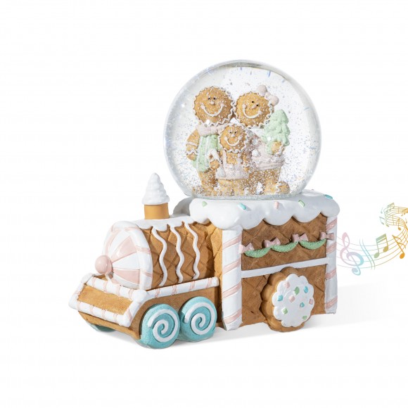Glitzhome 100mm Christmas Resin Musical Snowflakes   Ginginerbread Family Train Waterglobe