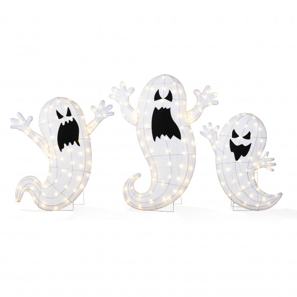 Glitzhome Set of 3  Lighted  Halloween 2.5D Ghosts Family Outdoor Décor with 200 Warm white  LED Lights （KD）