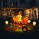 Glitzhome 36.25“L Lighted Fall  Pumpkin Wheel Barrow with Labrador Outdoor Décor with 130 Warm White LED Lights （KD）