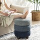 Glitzhome Modern Gradient Blue Upholstered Storage Ottoman or Accent Stool with Rubberwood Ball Feet