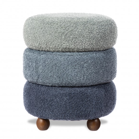 Glitzhome Modern Gradient Blue Upholstered Storage Ottoman or Accent Stool with Rubberwood Ball Feet