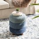 Glitzhome Modern Gradient Blue Upholstered Storage Ottoman or Accent Stool with Rubberwood Ball Feet