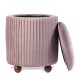 Glitzhome Modern Dusty Pink Pleated Velvet Upholstered Storage Ottoman or Accent Stool with Rubberwood Ball Feet