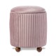 Glitzhome Modern Dusty Pink Pleated Velvet Upholstered Storage Ottoman or Accent Stool with Rubberwood Ball Feet