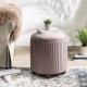 Glitzhome Modern Dusty Pink Pleated Velvet Upholstered Storage Ottoman or Accent Stool with Rubberwood Ball Feet