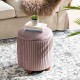 Glitzhome Modern Dusty Pink Pleated Velvet Upholstered Storage Ottoman or Accent Stool with Rubberwood Ball Feet