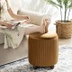 Glitzhome Modern Brown Pleated Velvet Upholstered Storage Ottoman or Accent Stool with Rubberwood Ball Feet