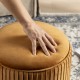 Glitzhome Modern Brown Pleated Velvet Upholstered Storage Ottoman or Accent Stool with Rubberwood Ball Feet