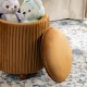 Glitzhome Modern Brown Pleated Velvet Upholstered Storage Ottoman or Accent Stool with Rubberwood Ball Feet