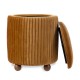 Glitzhome Modern Brown Pleated Velvet Upholstered Storage Ottoman or Accent Stool with Rubberwood Ball Feet