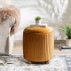 Glitzhome Modern Brown Pleated Velvet Upholstered Storage Ottoman or Accent Stool with Rubberwood Ball Feet