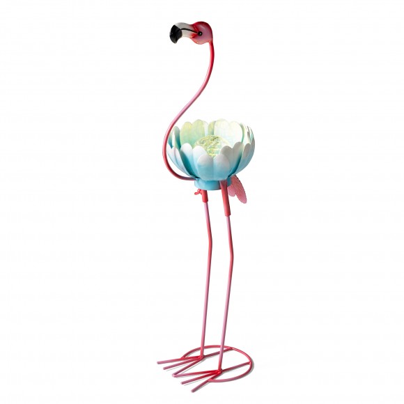 Glitzhome 26.25"H Metal Solar Standing Flamingo Garden Statue (KD)