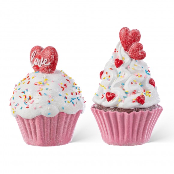 Glitzhome S/2 Valentine's Resin Cupcakes Table Decor
