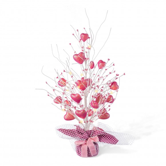 Glitzhome 21"H Lighted Valentine's Pink Heart Table Tree